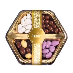 Caixa De Cristal Hexagonal Frutos Secos Com Chocolate